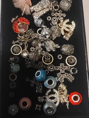 50+ Charm Bead Lot - Rhinestone Hershey Kiss & Poodle Pendants - Bracelet Making